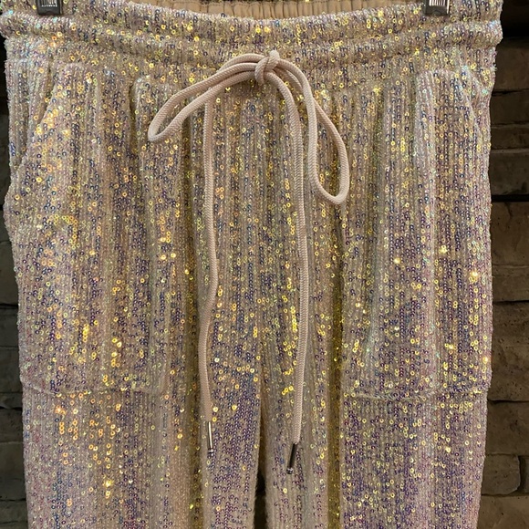 Velvet Gold/white irresdescent Shimmery sequin Track Pants - Picture 2 of 5